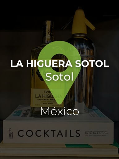 Garrafa de Sotol La Higuera Wheeleri 70cl, 43,5%, colocada sobre um livro de cocktails_1