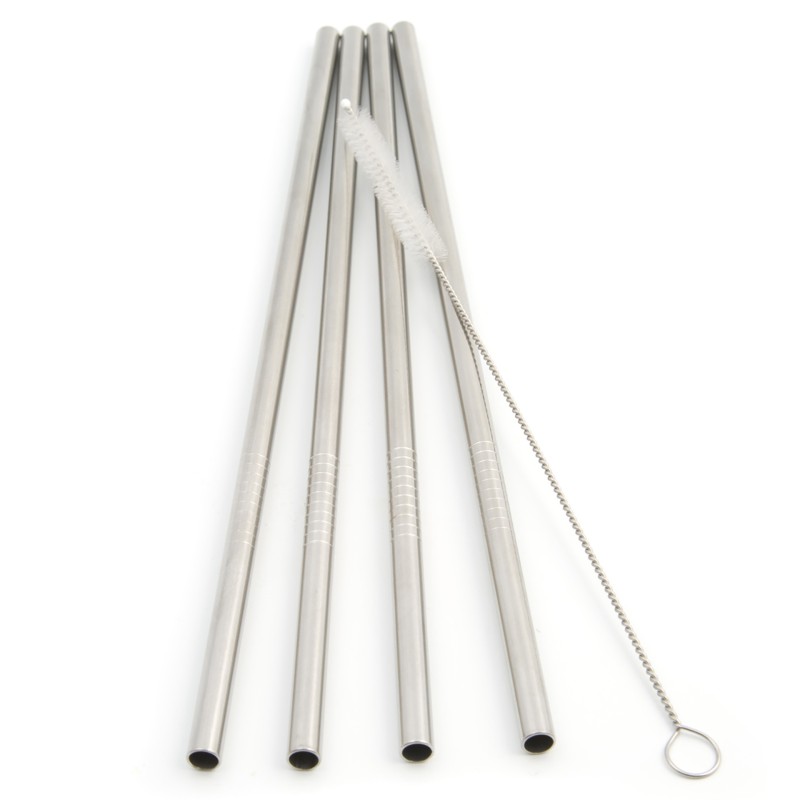 Pack 4 Straight Stainless Steel Straws 21Cm