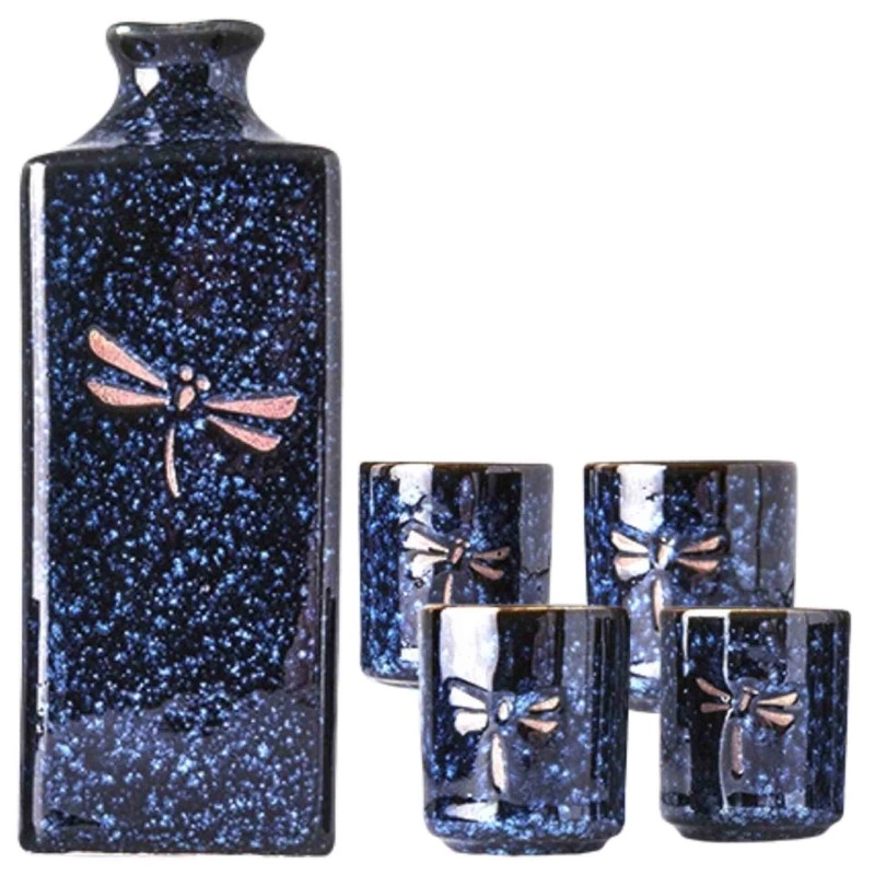 Sake Set Dark Blue Dragonfly 5Pcs