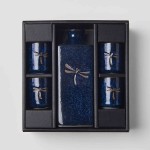 Sake Set Dark Blue Dragonfly 5Pcs