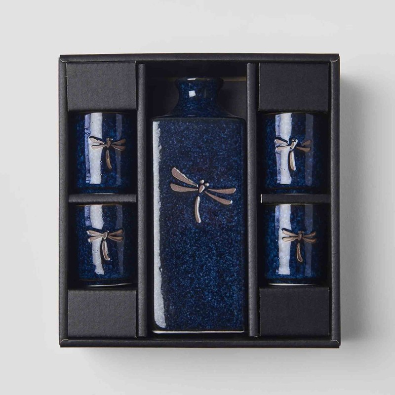 Sake Set Dark Blue Dragonfly 5Pcs
