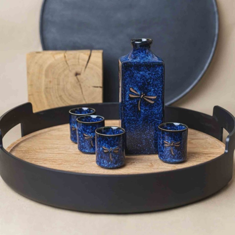 Sake Set Dark Blue Dragonfly 5Pcs