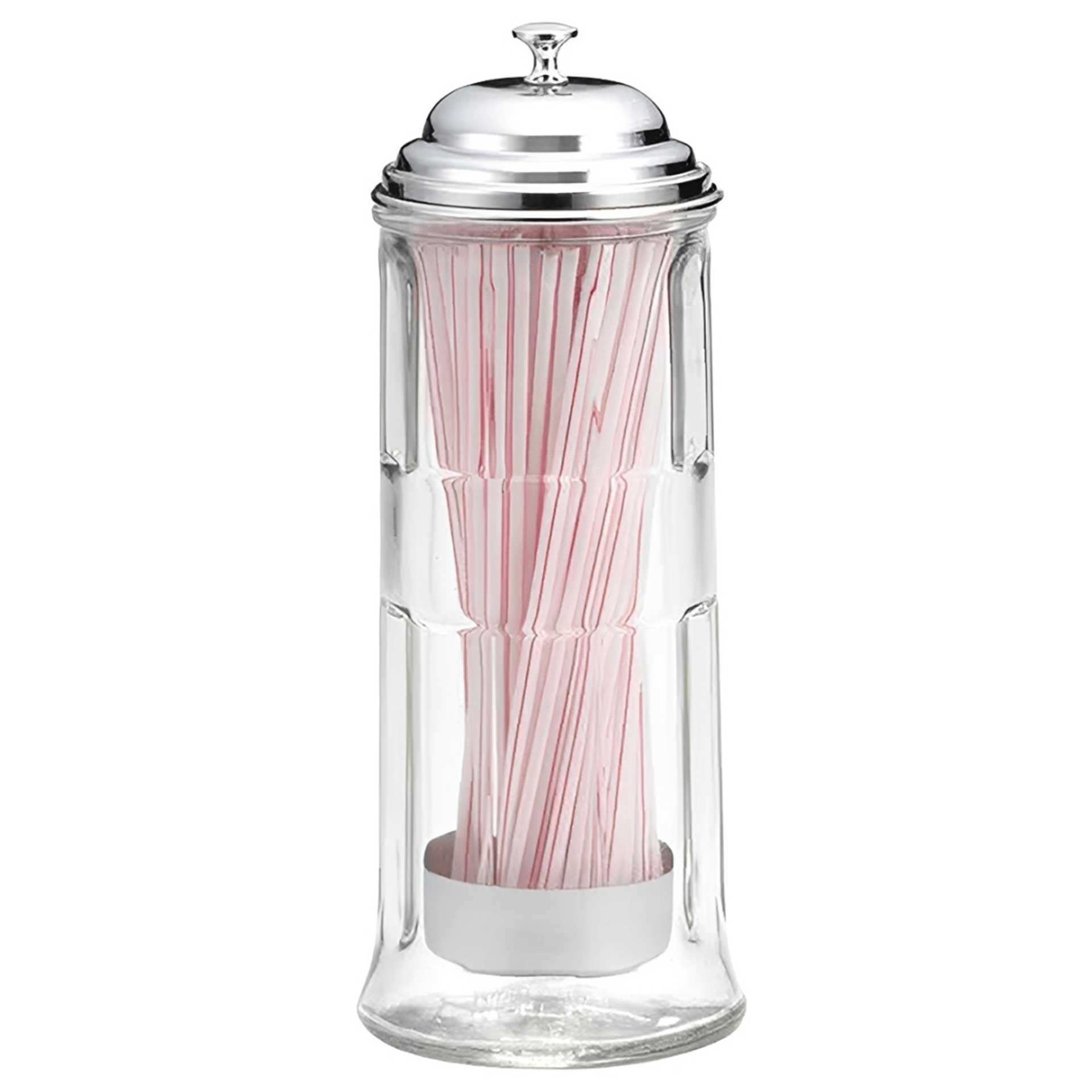 Glass Straw Dispenser Chrome Plated Top 10X10X25Cm