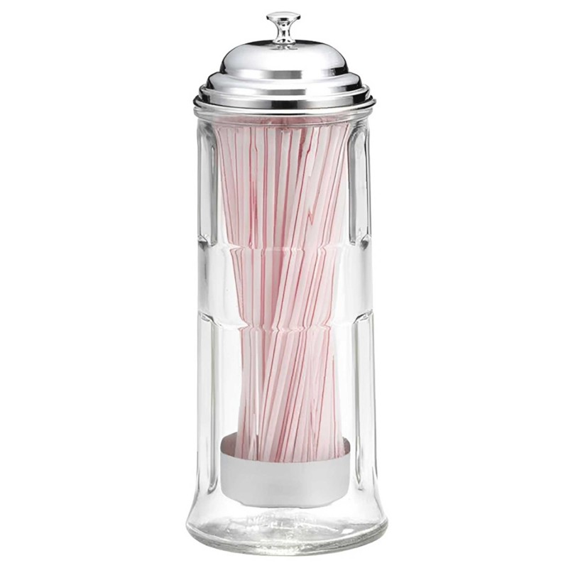 Glass Straw Dispenser Chrome Plated Top 10X10X25Cm