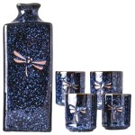 Sake Set Dark Blue Dragonfly 5Pcs